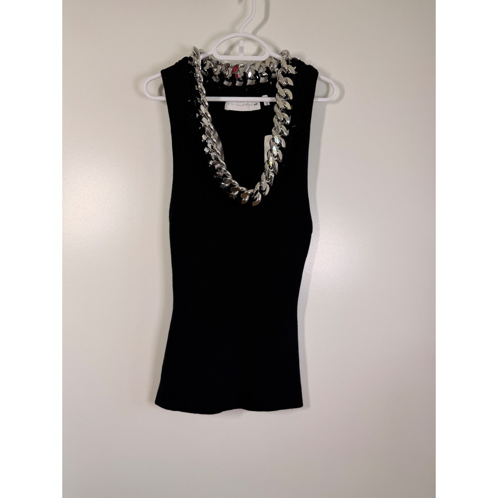 Stella McCartney H&M Tank Top Womens S Black New Chain Detail Ribbed Knit